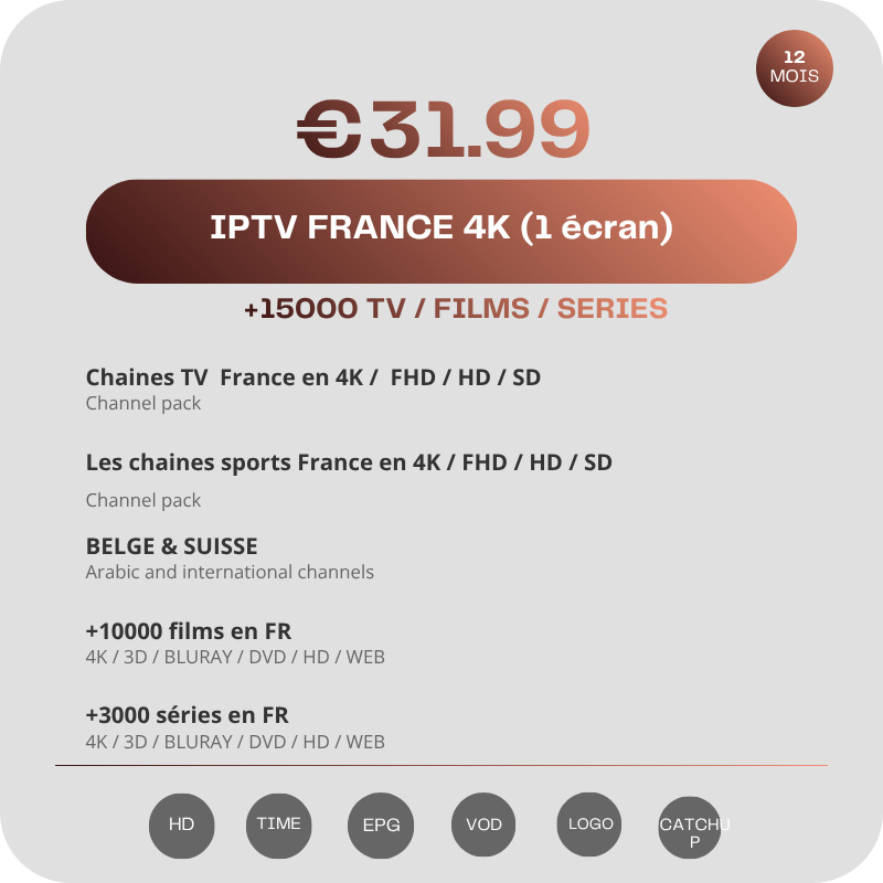 Abonnement IPTV France Extra UHD (4K) 12 Mois Abonnement IPTV France Extra UHD (4K) 12 Mois